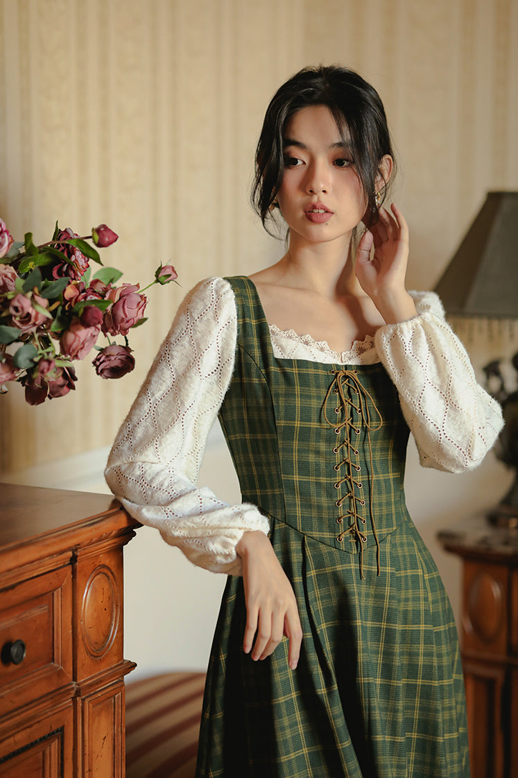 Rustic Plaid Lace Up Corset Midi Dress Maxct