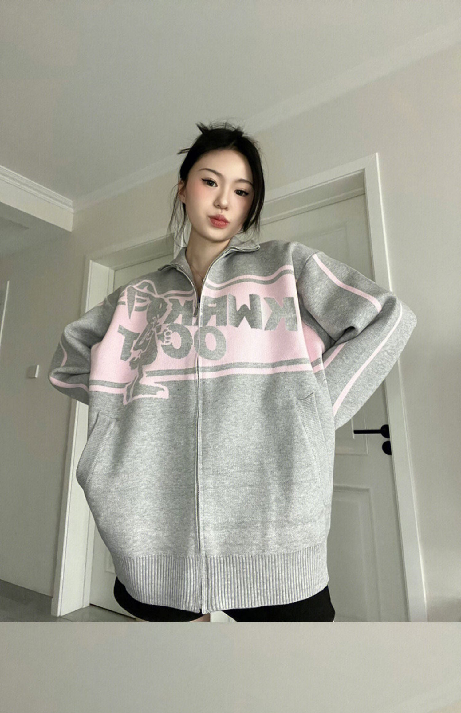 Maxct Rabbit Print Oversized Zip Up Cardigan