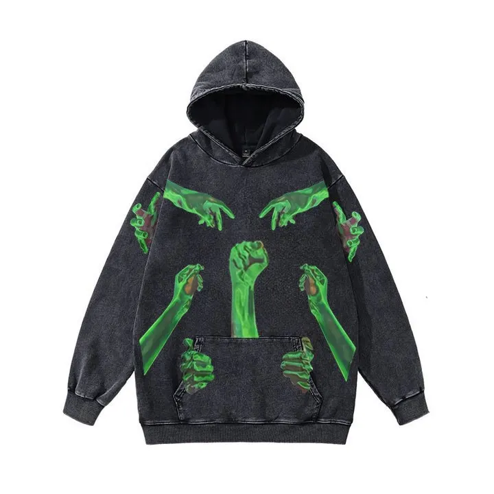 Maxct Y2K Fashion Autumn and Winter Printed Washed Distressed Pullover Long Sleeve Sweater for Men and Women