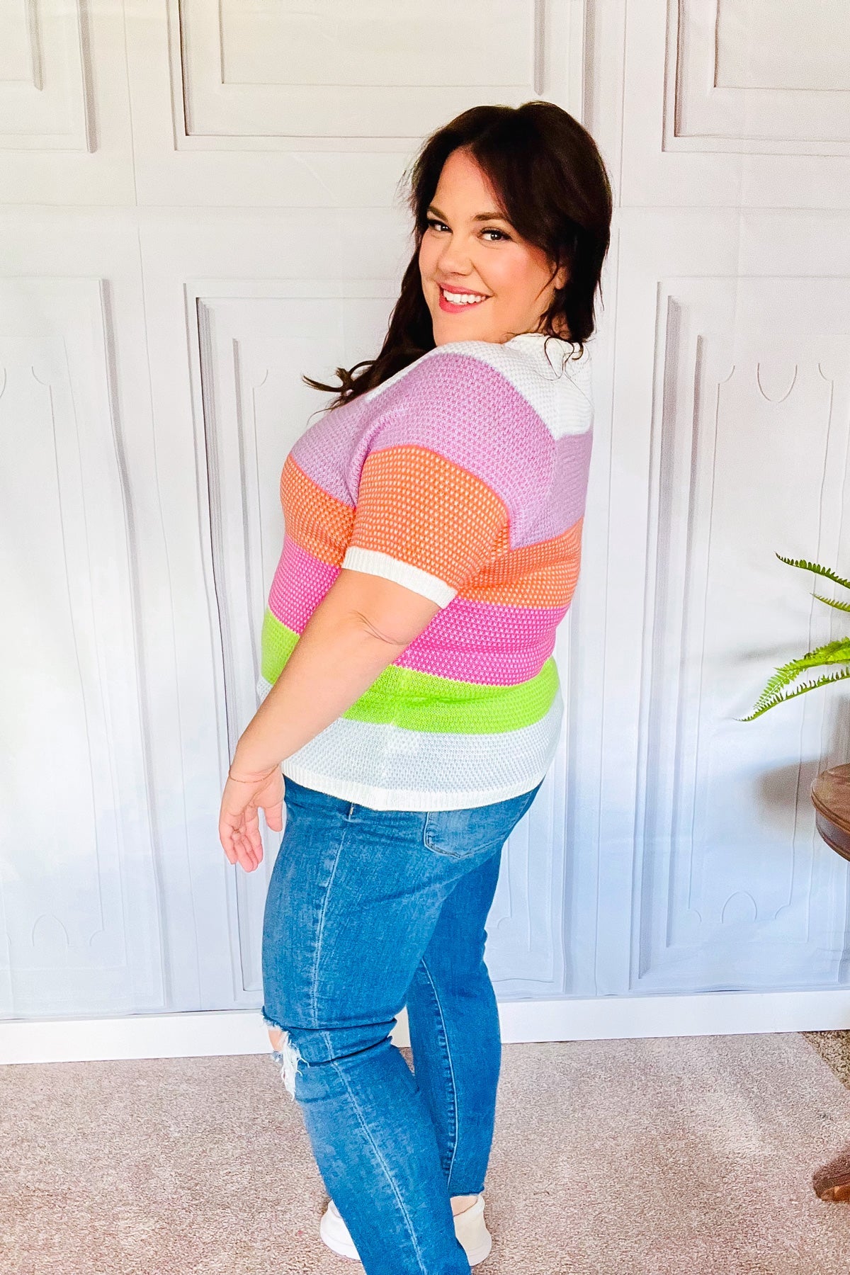 Maxct &Get Started Lavender & Orange Stripe Jacquard Sweater Top