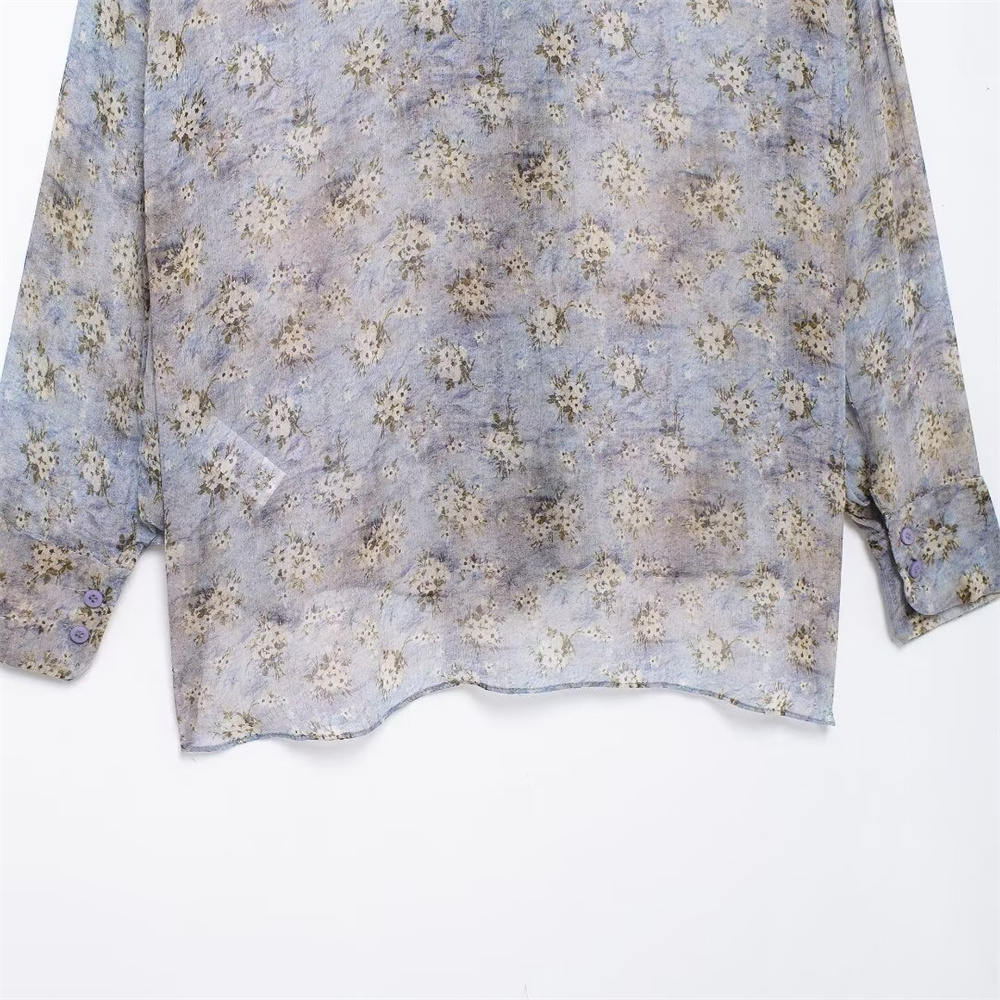 Autumn New Product Women's Casual Versatile Loose Bow Tie Decoration Printed Long Sleeve Shirt Top