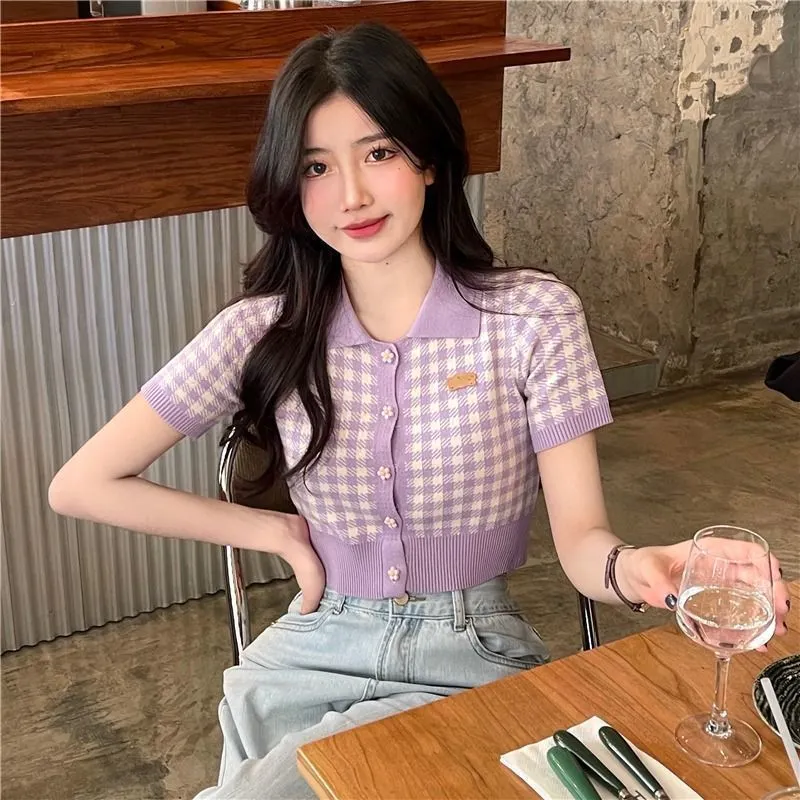 Maxct Short Sleeve T-shirts Women Summer Crop Tops Korean Style Girls Sweet Ins Fashion Simple Tender Designer All-match Knitted