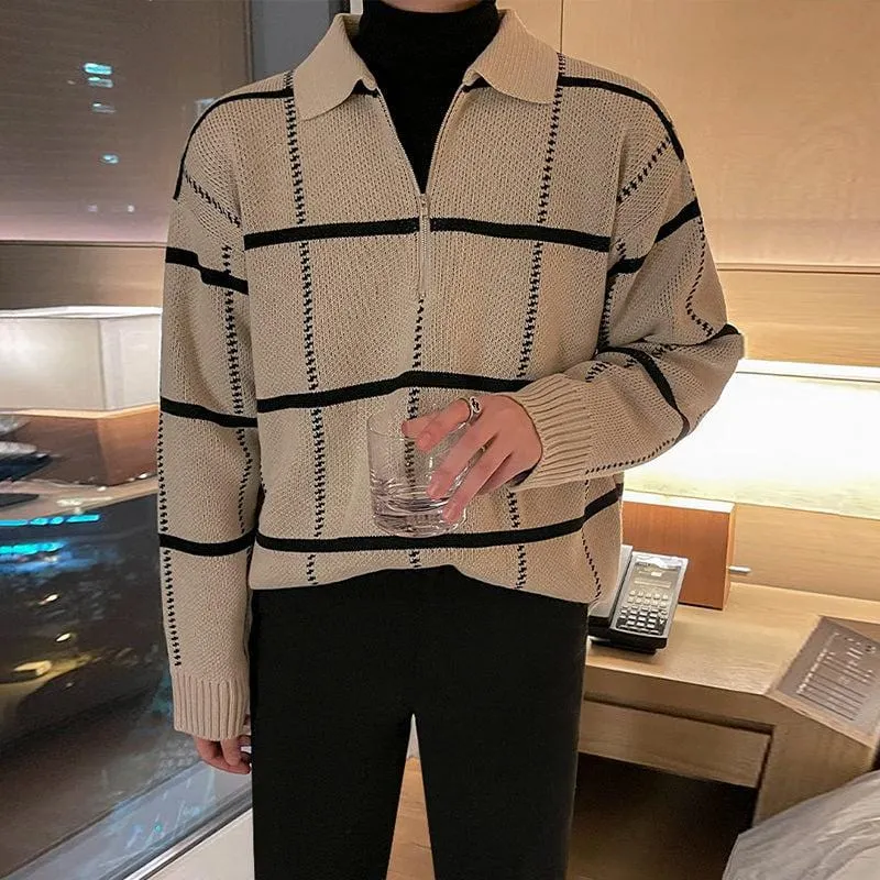 Maxct 6229 Plaid Half Zip-Up Collar Sweater