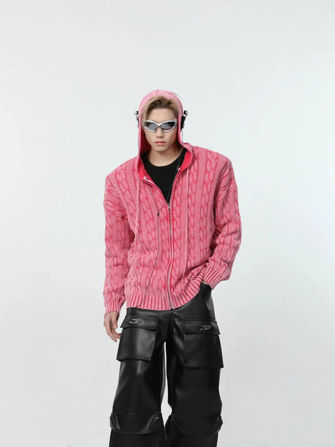 Maxct Cable Knit Hooded Cardigan Sweater