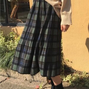 High Waist Retro Wool Pleated Skirts Maxct