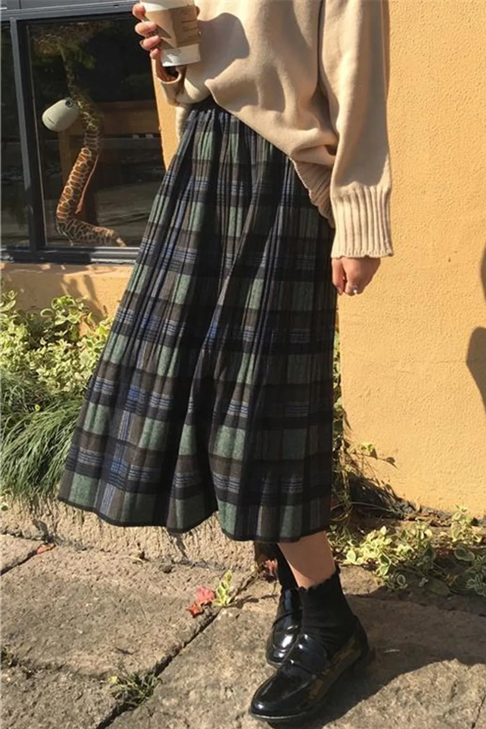 High Waist Retro Wool Pleated Skirts Maxct