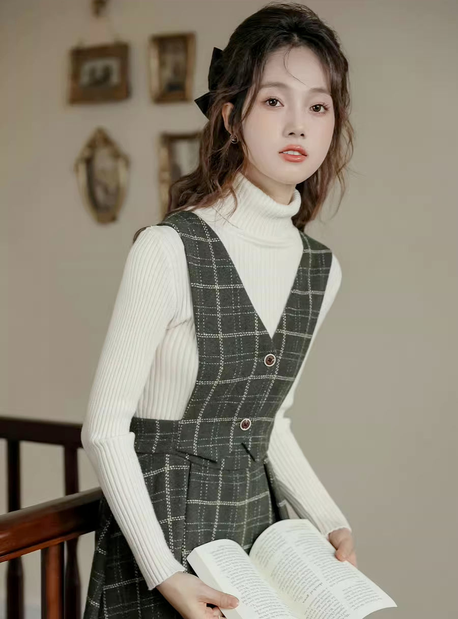 Plaid Vest Pinafore Dress Maxct
