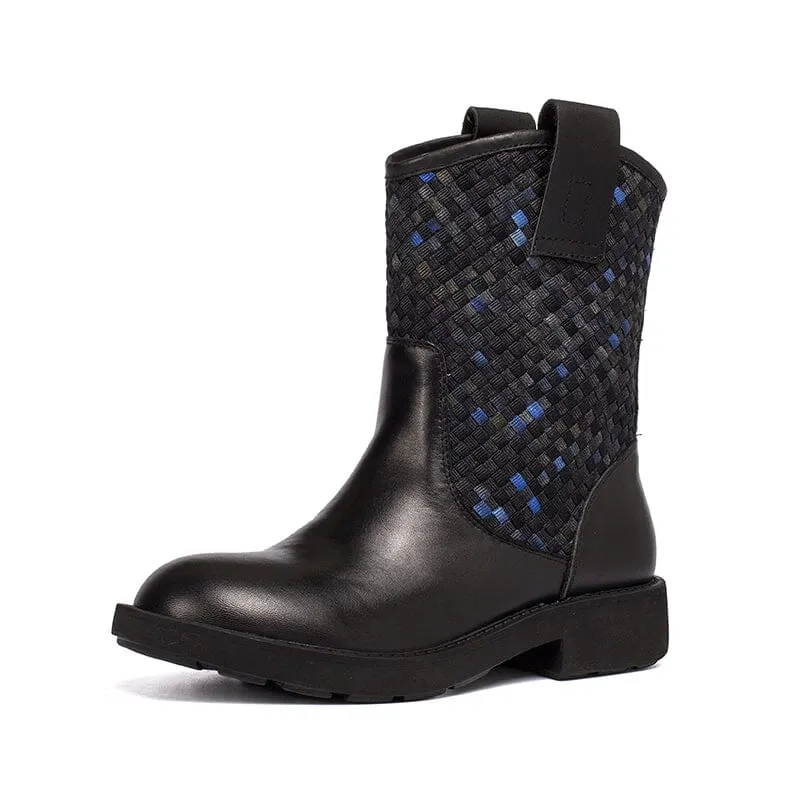Woven Boots Mid Calf Color Blocking Design Cowgirl Boots Maxct