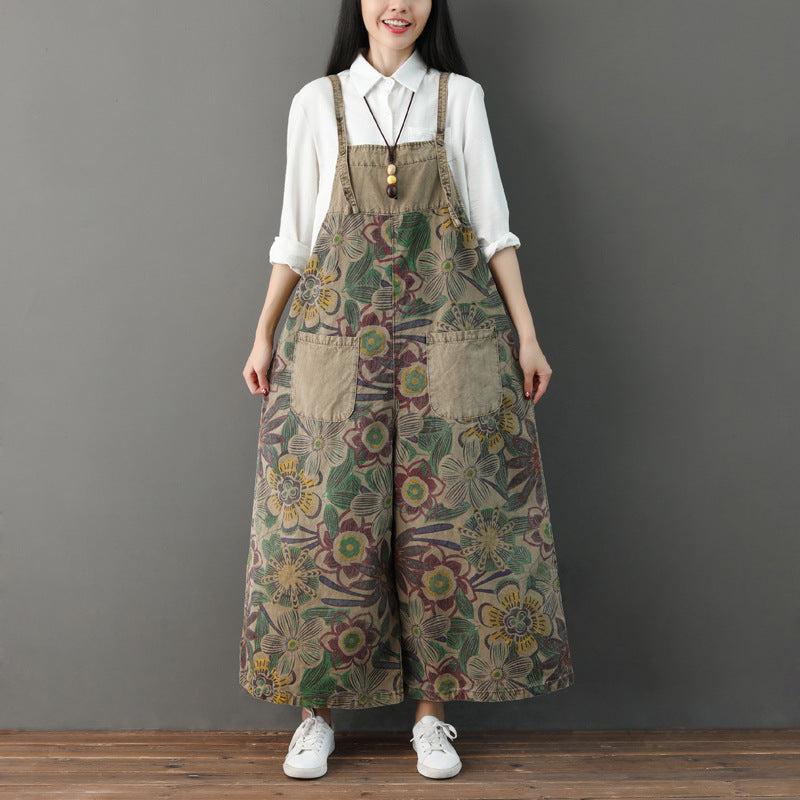 Retro Floral Printed Strappy Pants