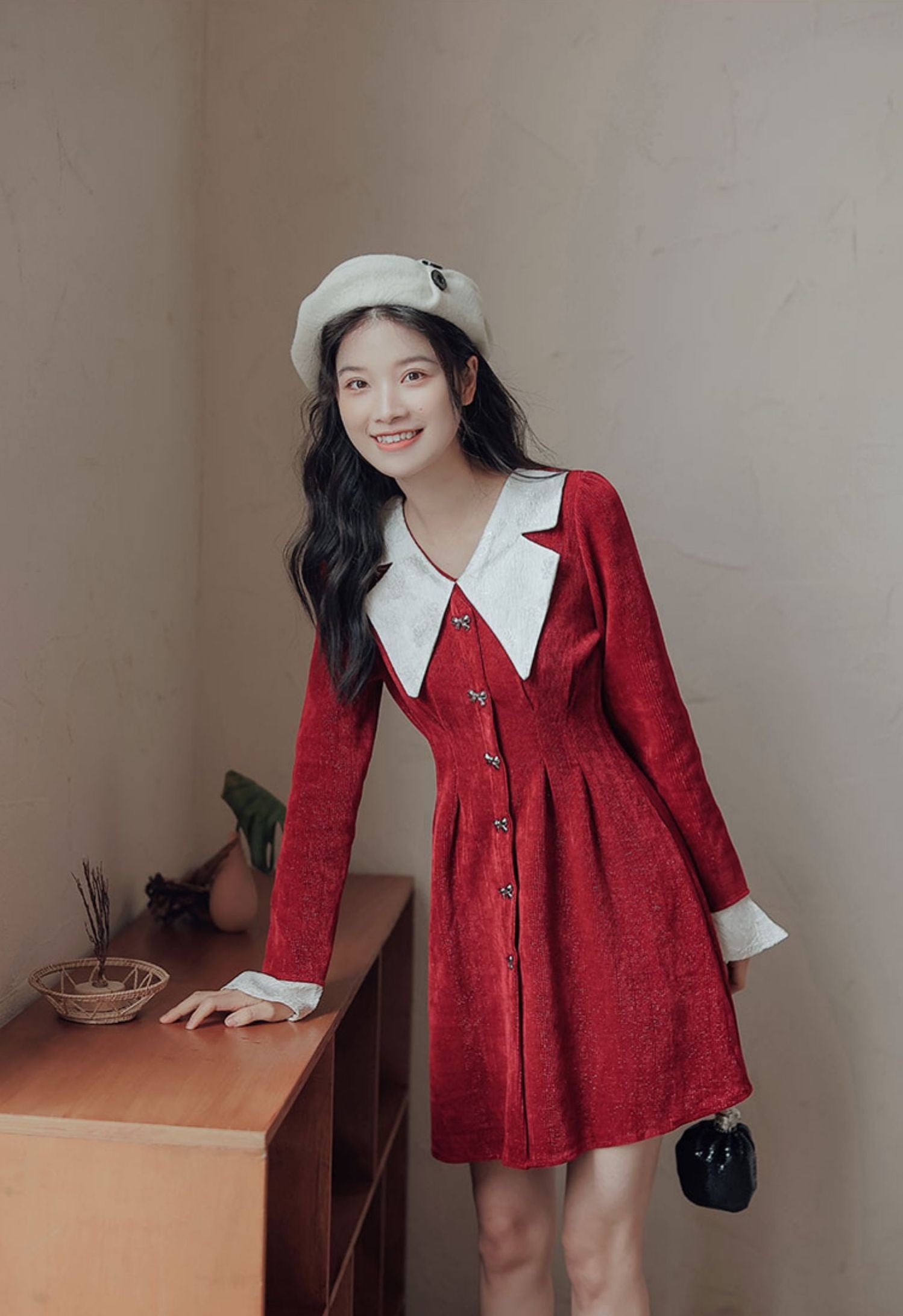 Sweet Bow Peter Pan Knit Dress Maxct