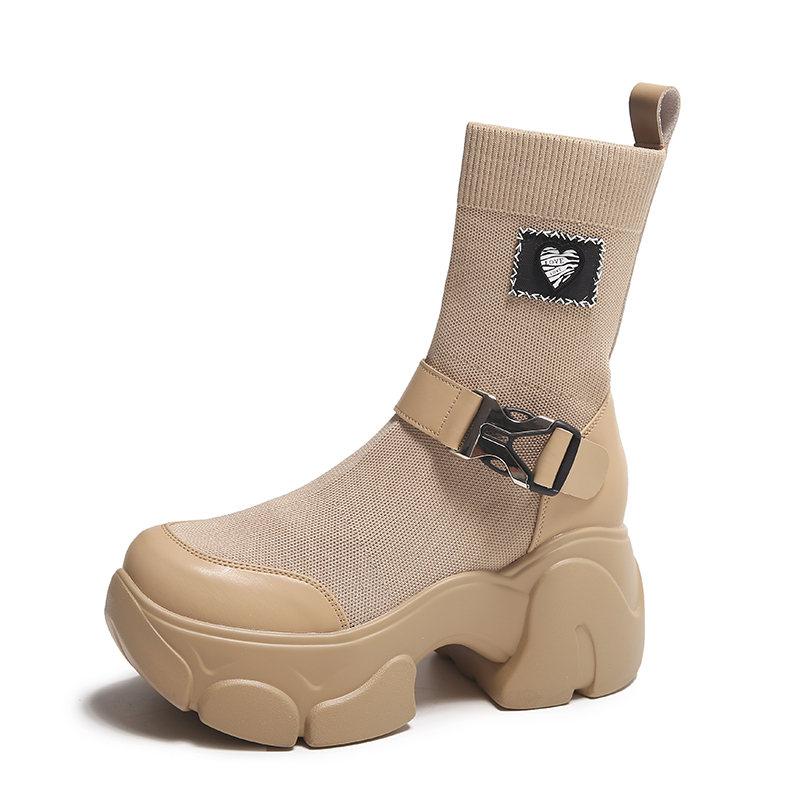 Platform Mid Slip-on Knitted Elastic Boots for Women - true deals club