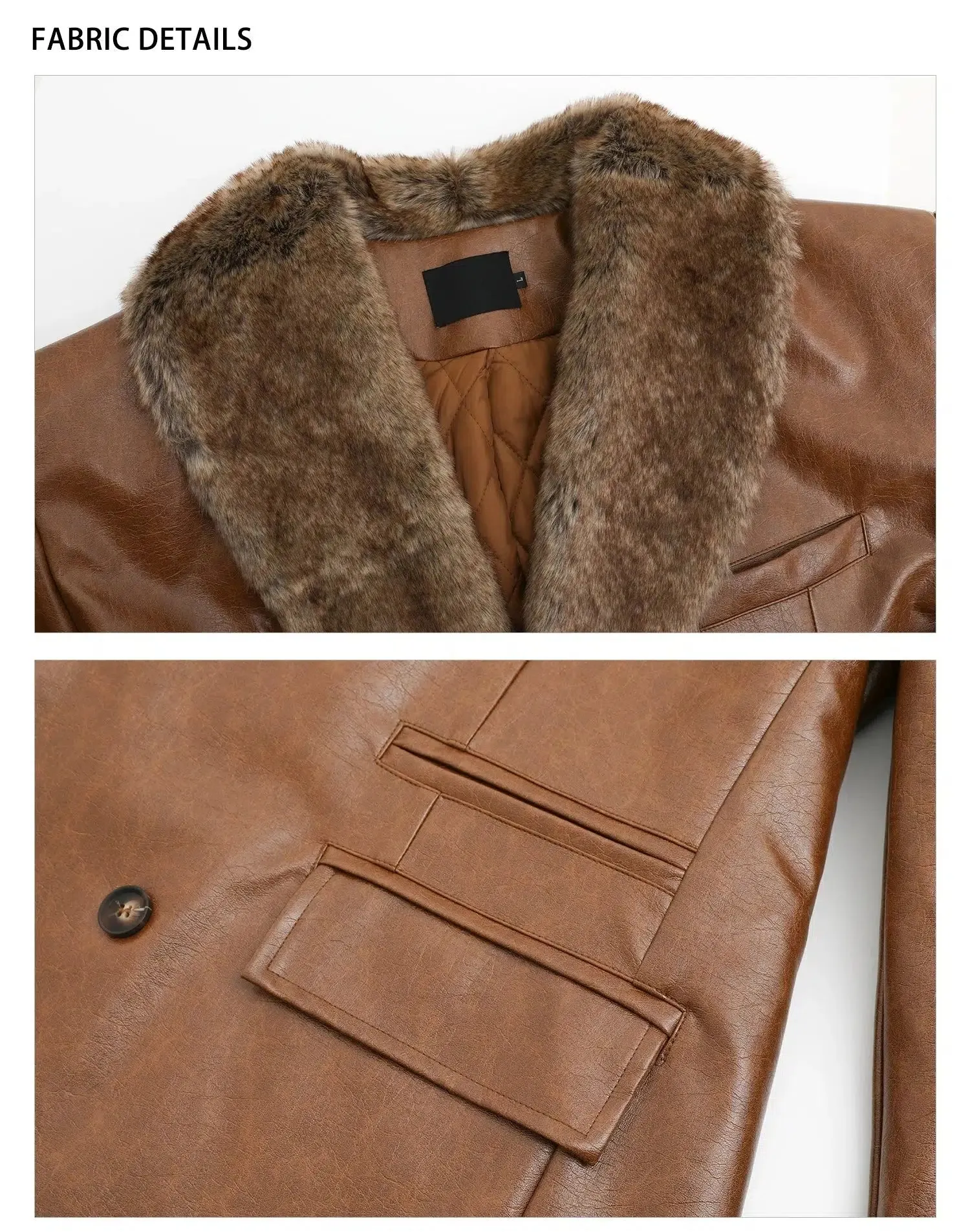 Maxct Fur Collar PU Leather Suit Jacket