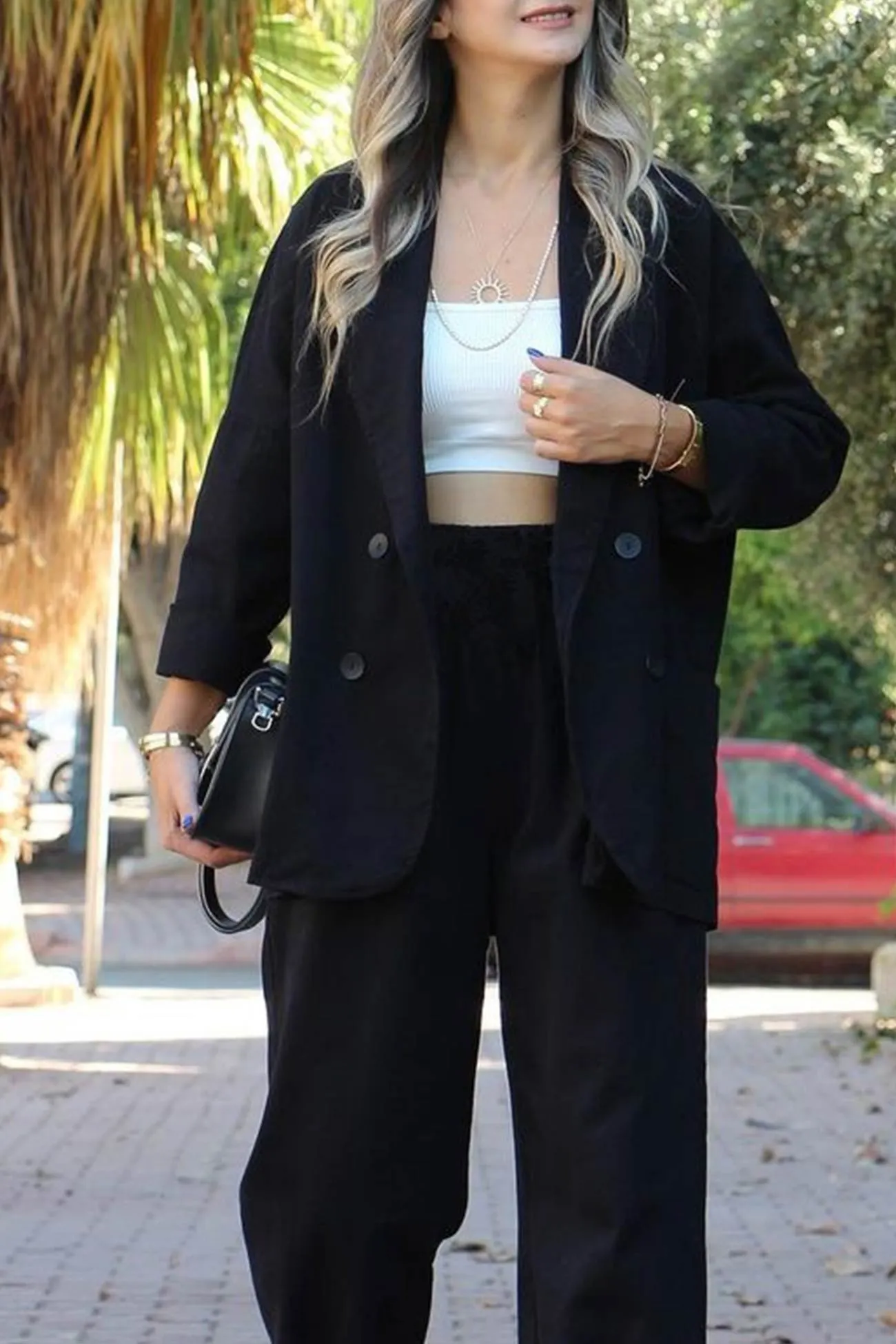 Maxct Lapel Double-breasted Blazer Long Pants Suits
