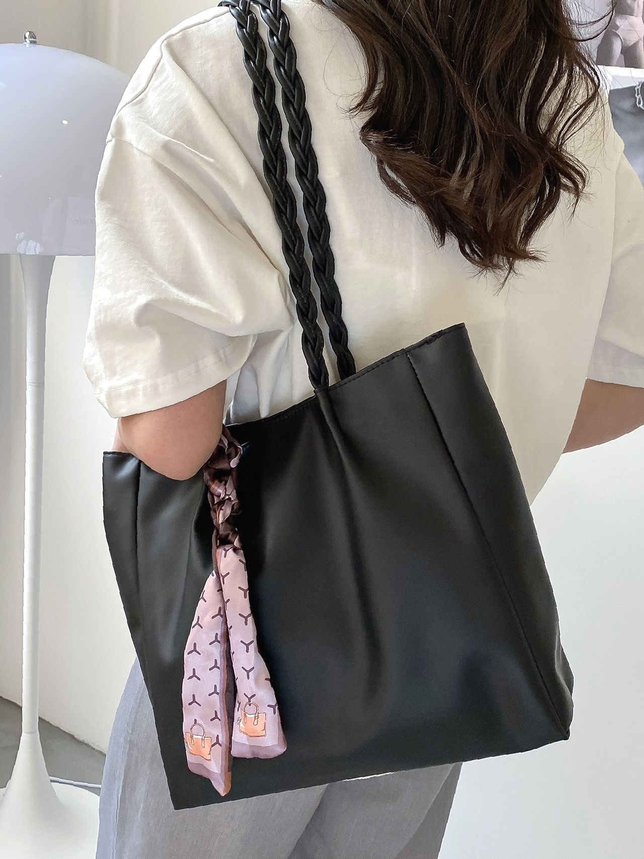 Maxct - Twilly Scarf Decor Shoulder Tote Bag  - Women Tote Bags
