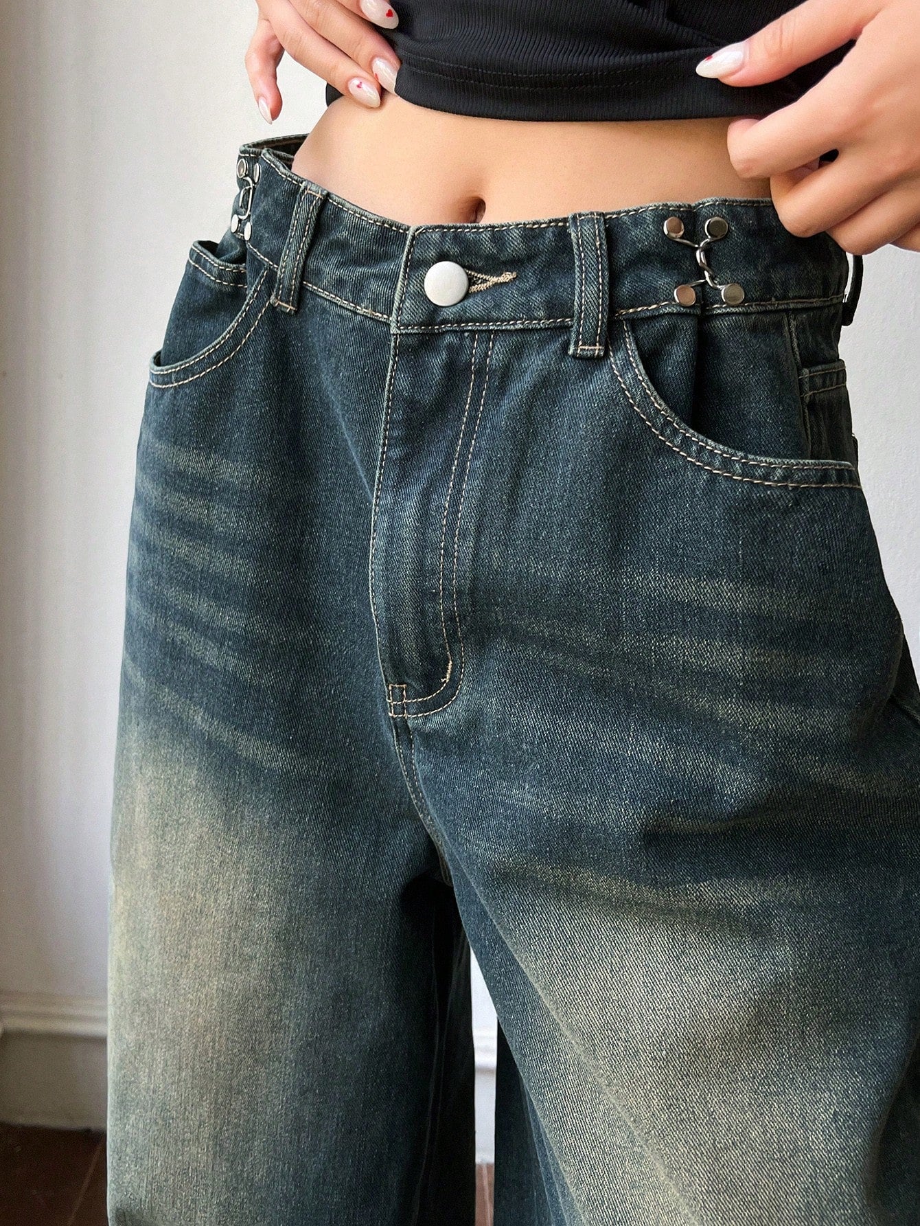 Maxct Women's Fashionable Solid Color Wide Leg Denim Pants