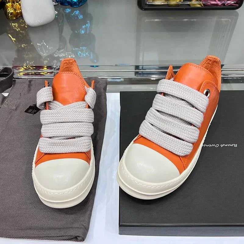Leather Orange Sneakers Thick Sole Unisex Maxct