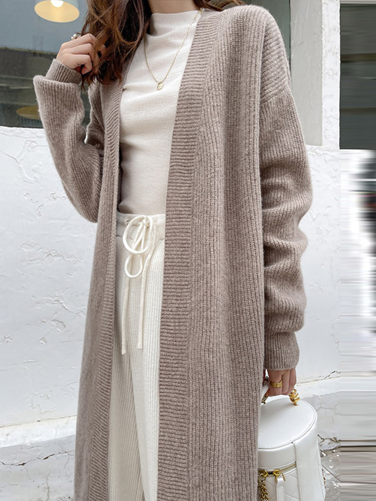 Maxct Casual Knitted Solid Long Cardigan Women Korean Loose Long Open Sweaters Female Autumn Chic Warm Simple Daily Street Tops