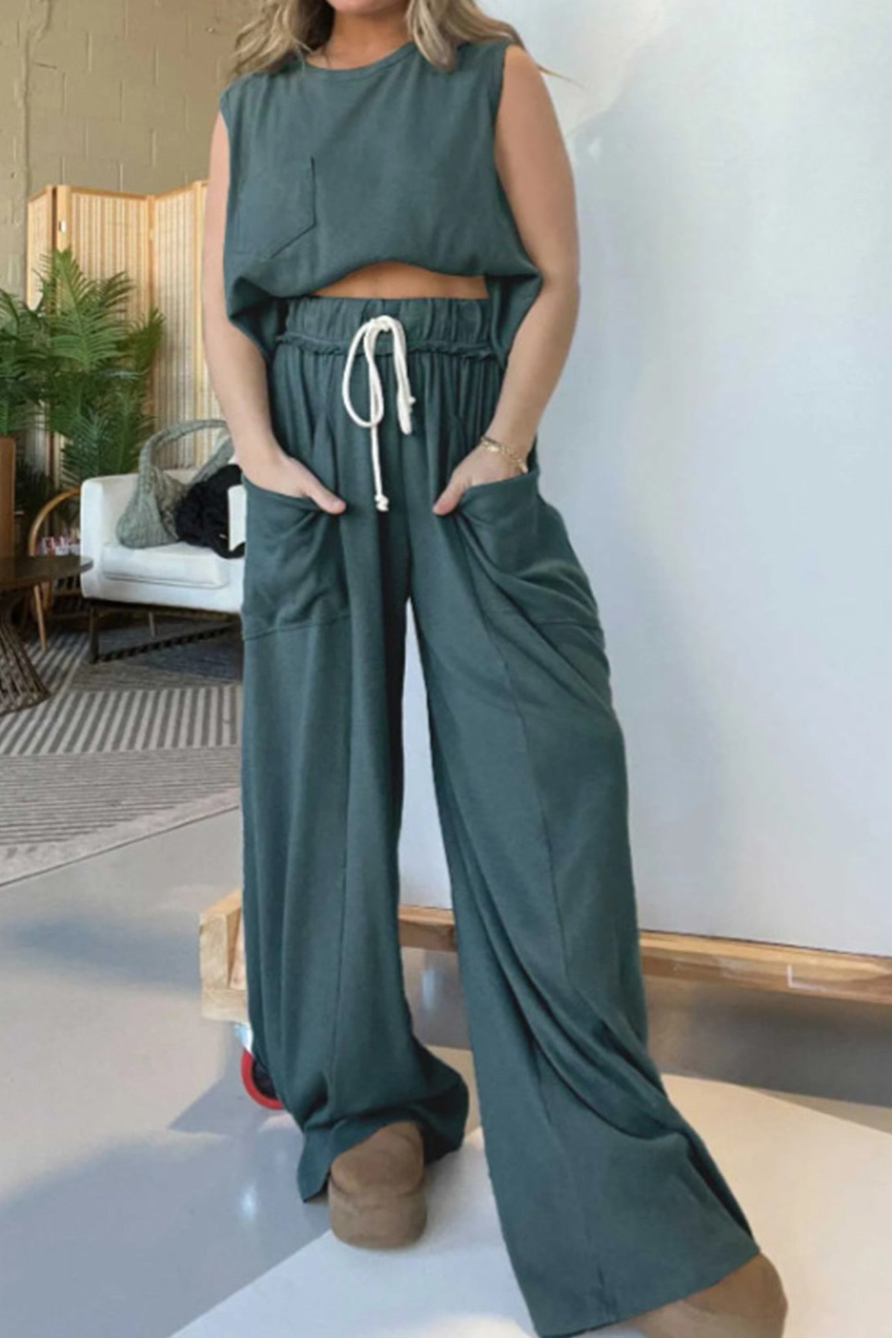 Maxct Ribbed Tank Top Wide Leg Pants Set