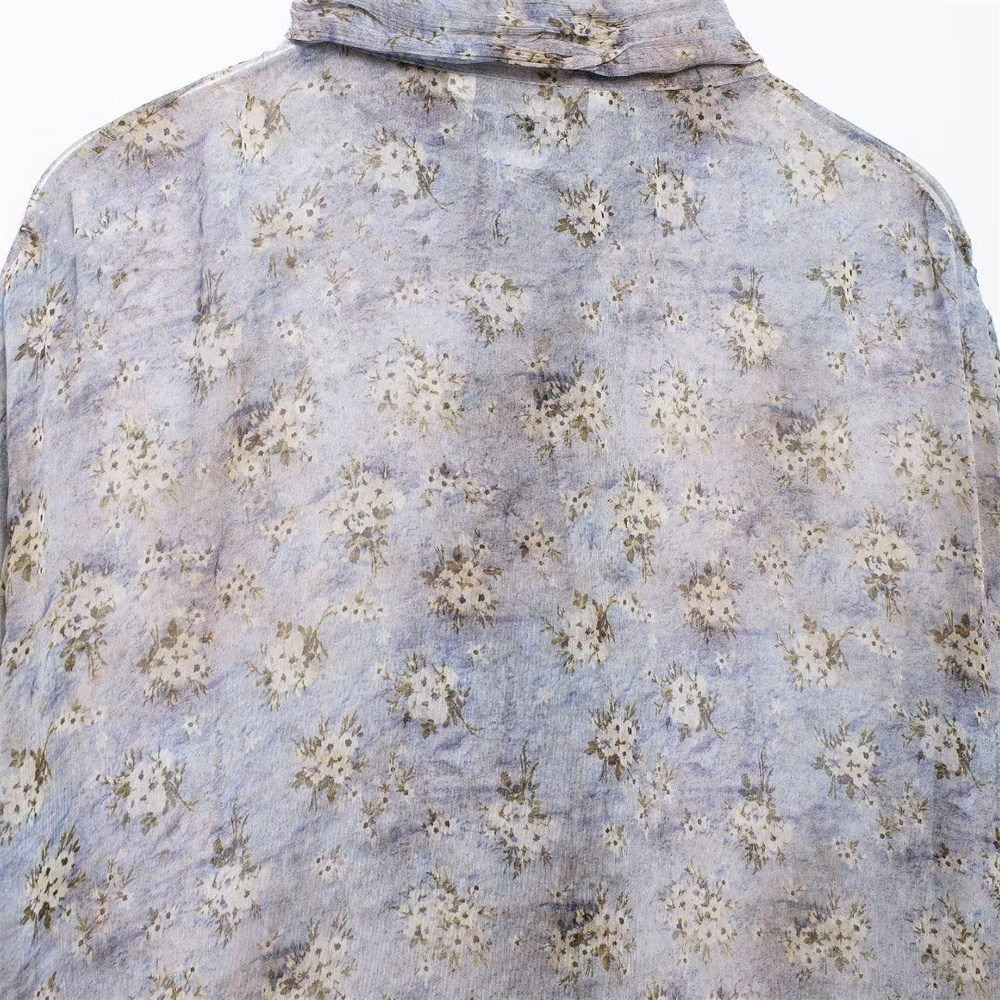 Autumn New Product Women's Casual Versatile Loose Bow Tie Decoration Printed Long Sleeve Shirt Top