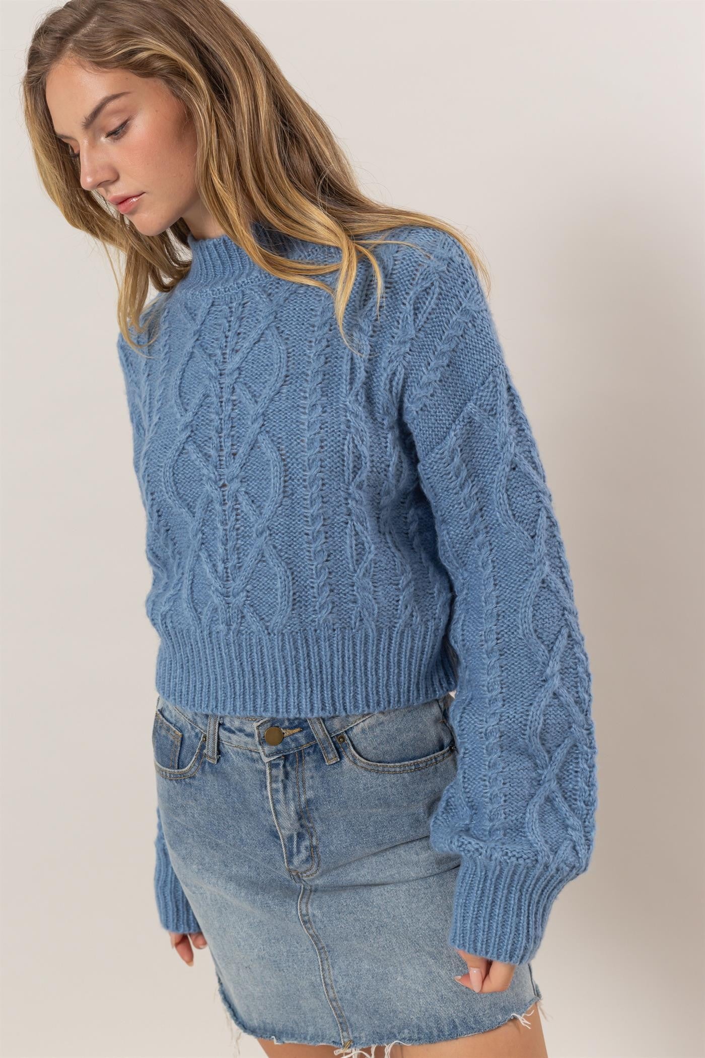 Maxct &HYFVE Cable-Knit Mock Neck Dropped Shoulder Sweater