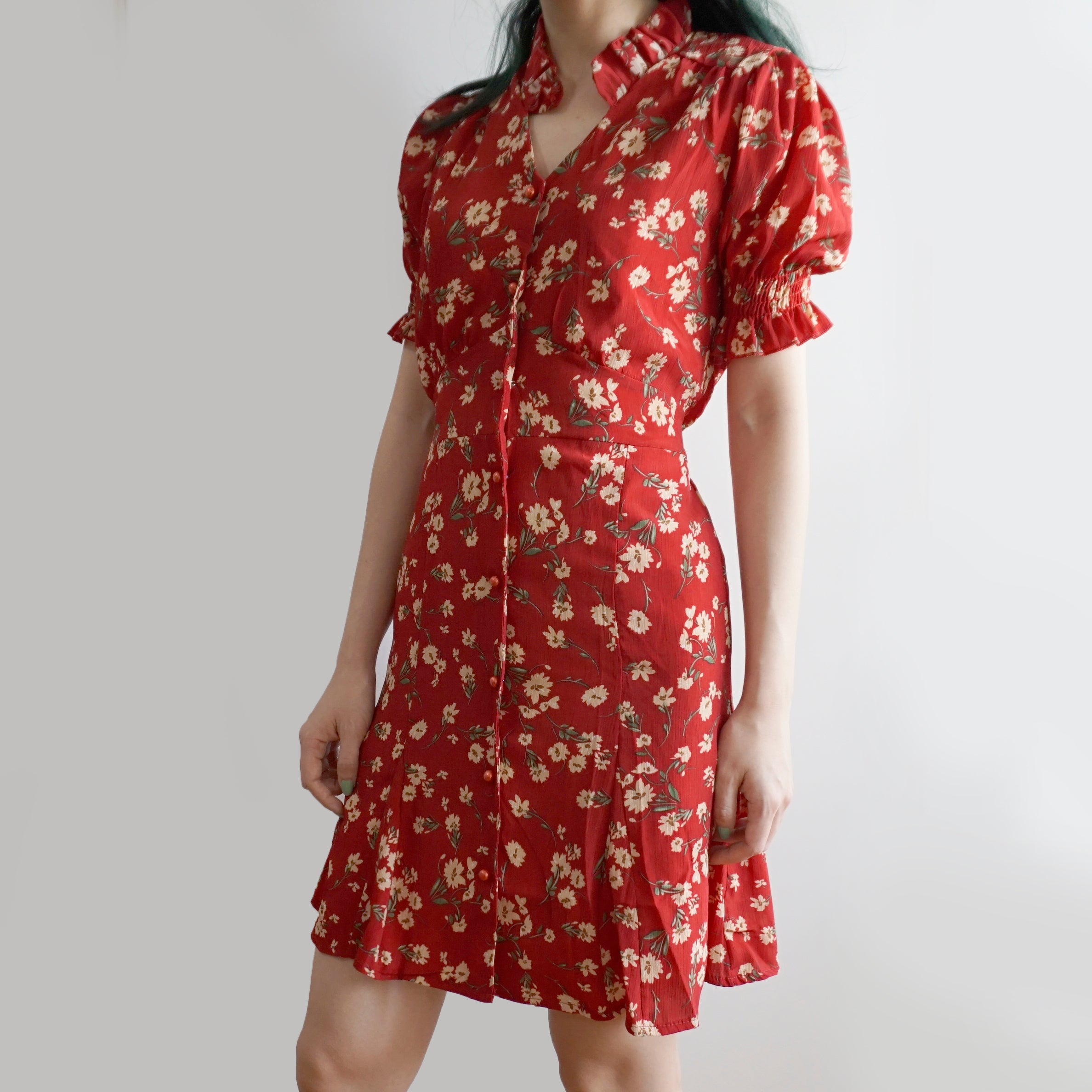 Floral Blossom Puff Sleeve Dress Maxct