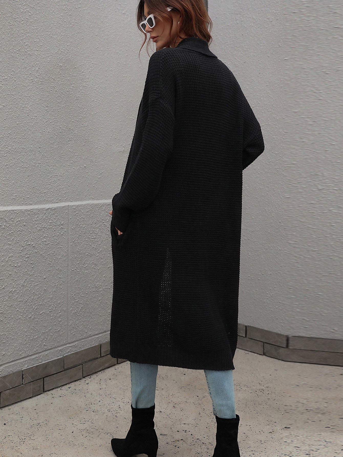 Maxct &Double Take Waffle Knit Open Front Duster Cardigan With Pockets