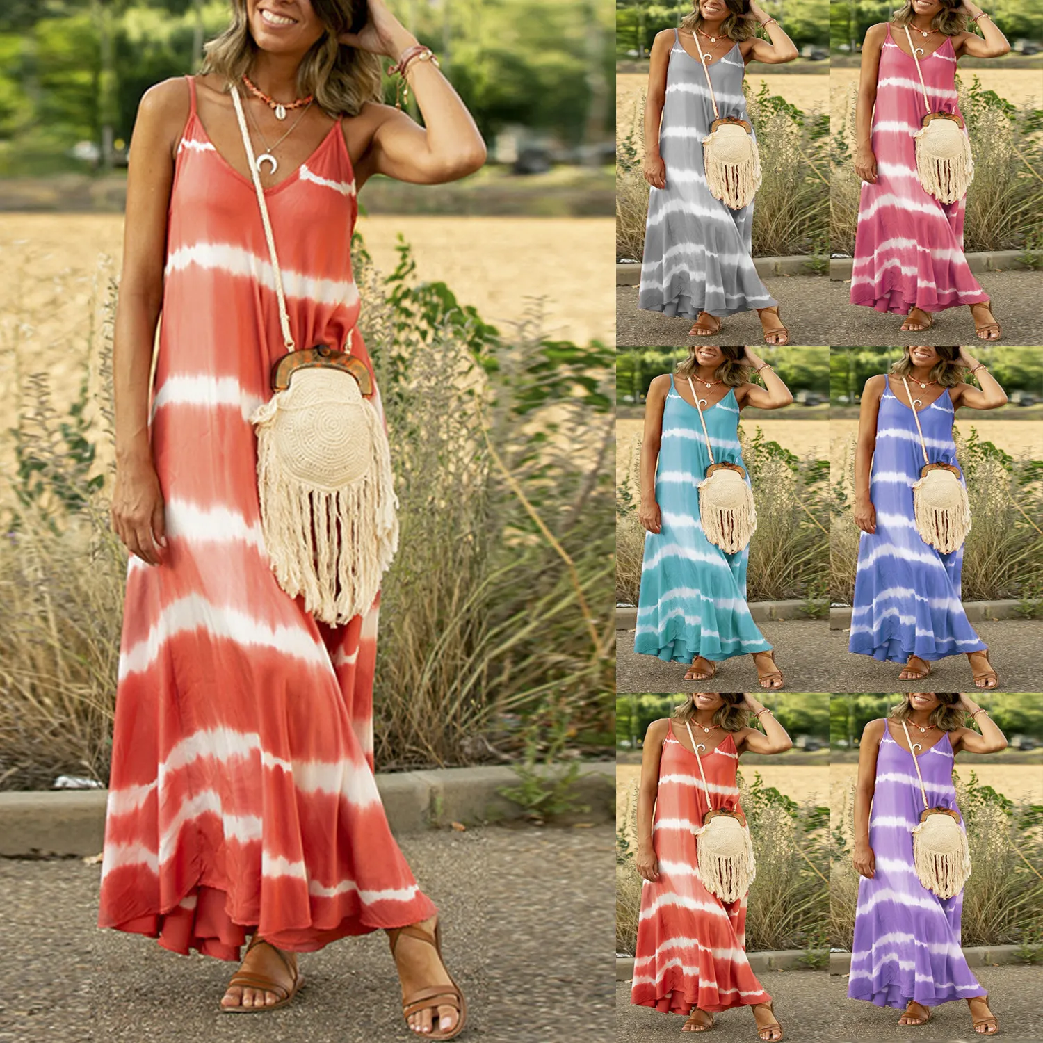 Maxct Maxct Slip Dress Wish New Print Striped Plus Dress Loose Women's Dress