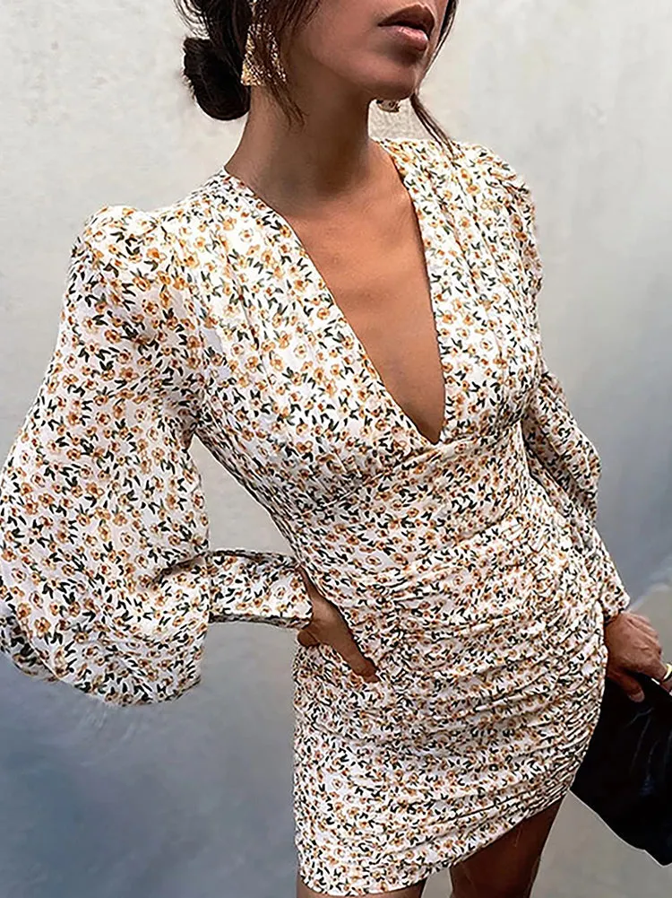 Floral Bodycon Ruched Mini Dress Maxct