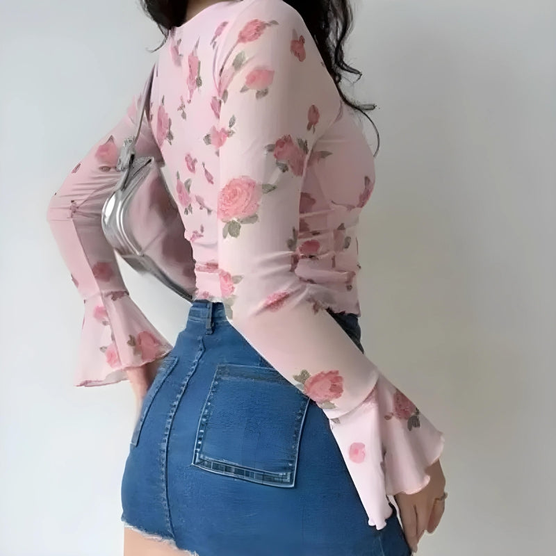 Maxct &Soft Girl Rose Garden Mesh Top