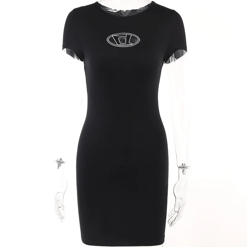Maxct Summer Dress For Women Y2k Clothing Short Sleeve Mini Sexy Streetwear Hollow Out Black Vestido Feminino One Piece Outfits