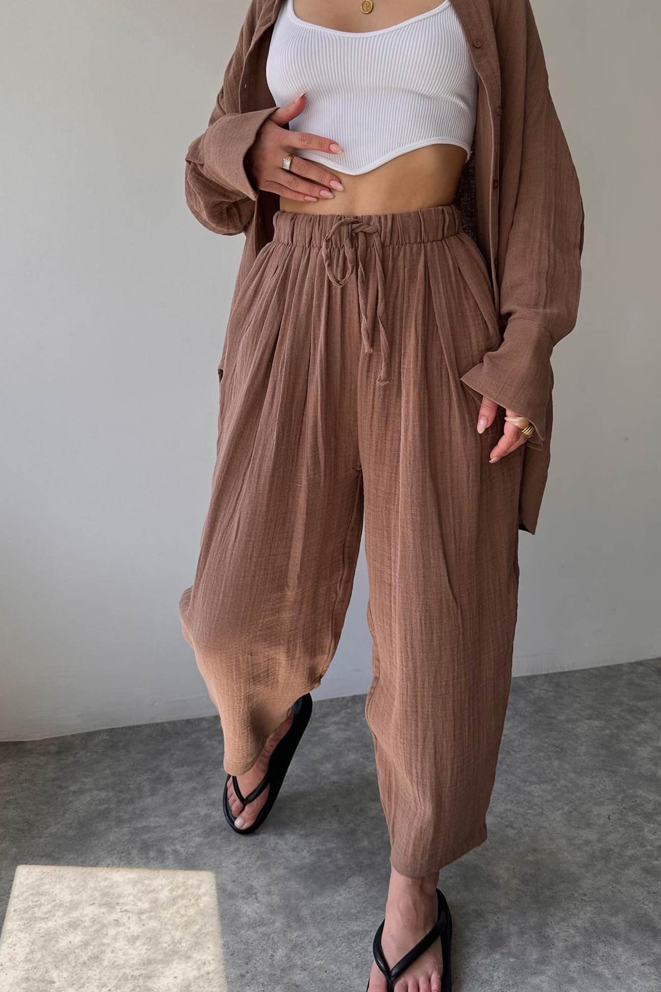 Maxct Lapel Long Sleeve Shirt Strappy Long Pants Suits