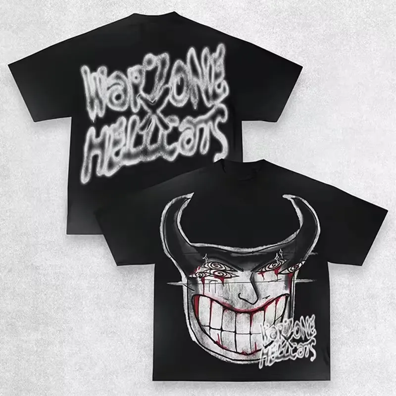 Maxct Y2K T Shirt Men Exaggerate Gothic Graphic Print Harajuku Punk Streetwear Cotton Round Neck Oversized Short Sleeve Tops Tees New