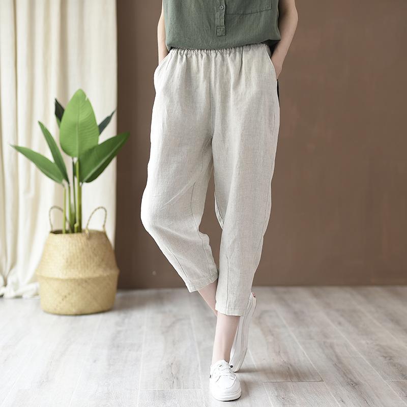 Maxct Women Cotton And Linen Casual Cropped Pants