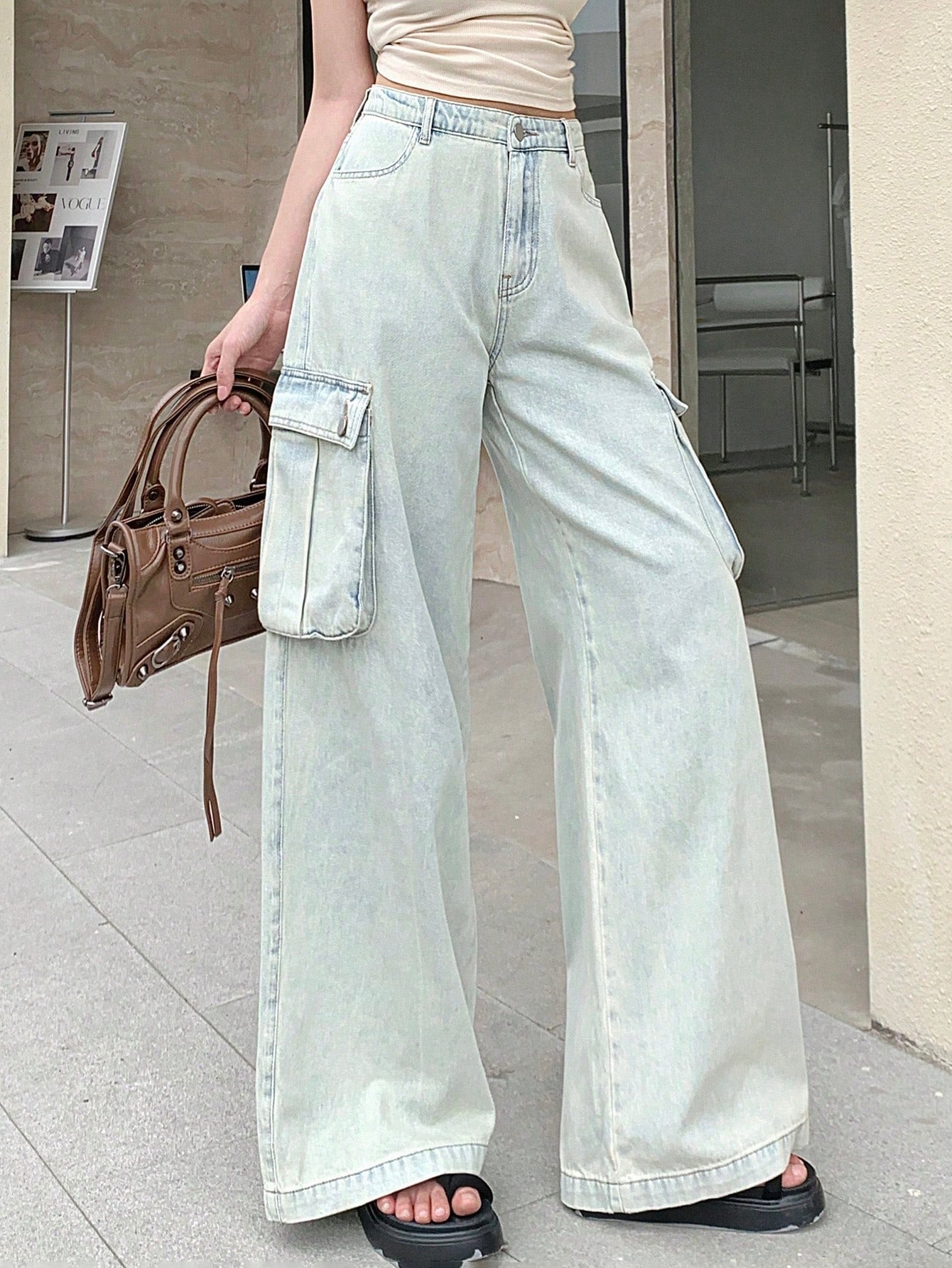 Maxct Women Fashionable High Waisted Wide Leg Denim Pants With Pocket Design - Image 2