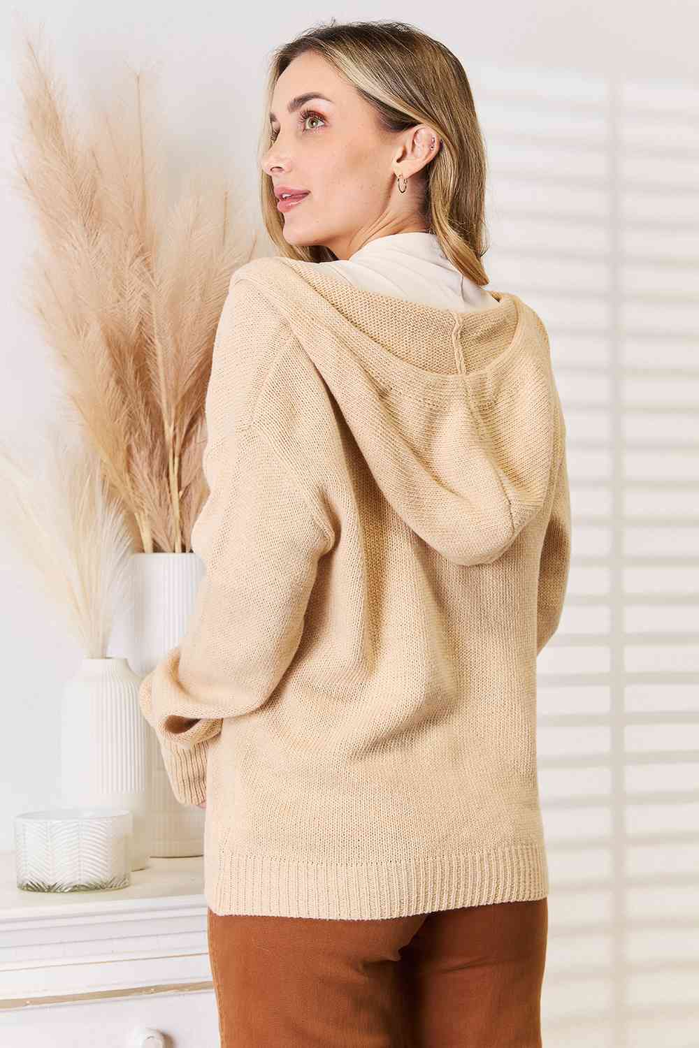 Maxct &Woven Right Button-Down Long Sleeve Hooded Sweater