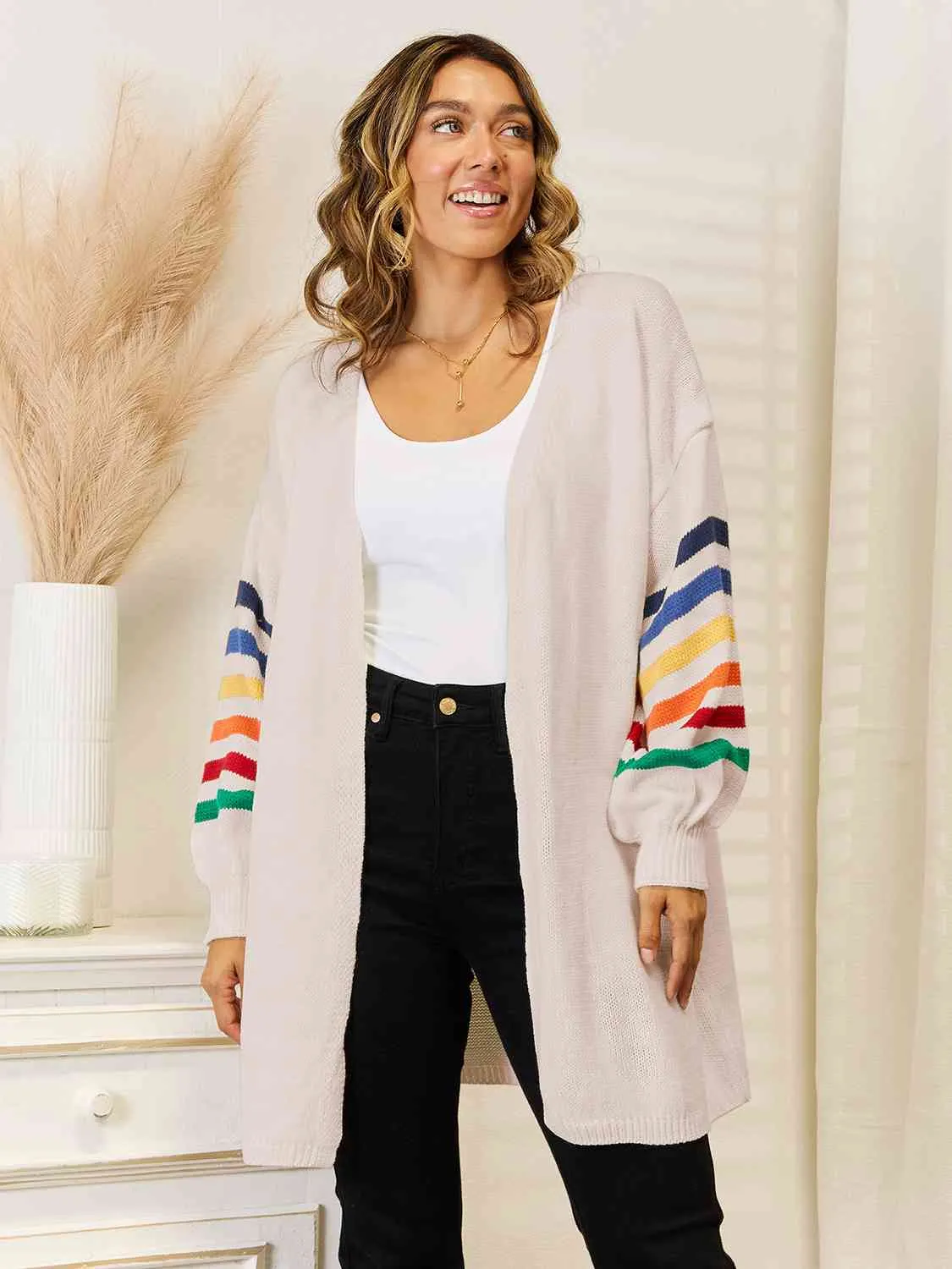 Maxct &Striped Open Front Dropped Shoulder Cardigan