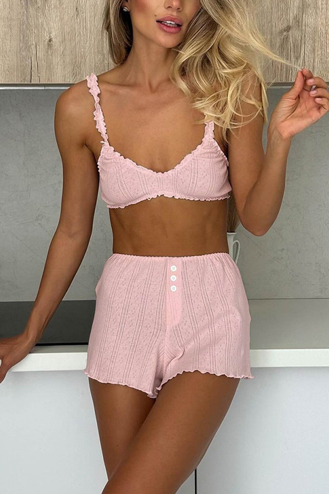 OLCooL Knitted Cardigan Vest Three-piece Shorts Set