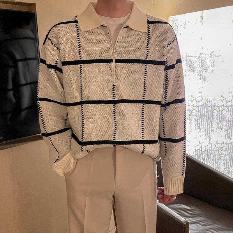 Maxct 6229 Plaid Half Zip-Up Collar Sweater