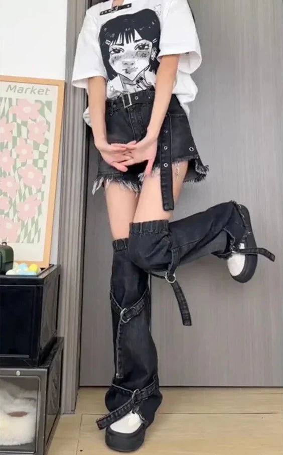 Midnight Black Jeans High Waist Shorts Maxct