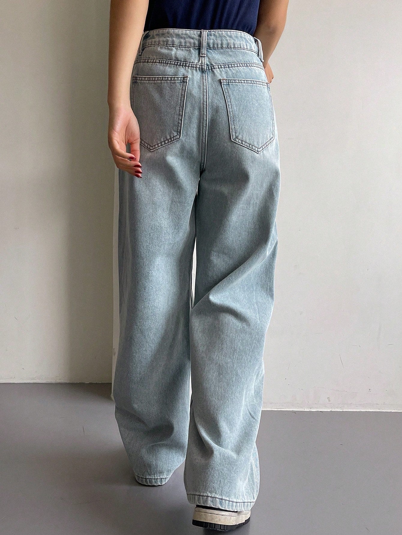 Maxct Women's Casual Wide-Legged Loose Fit Denim Pants With Pockets