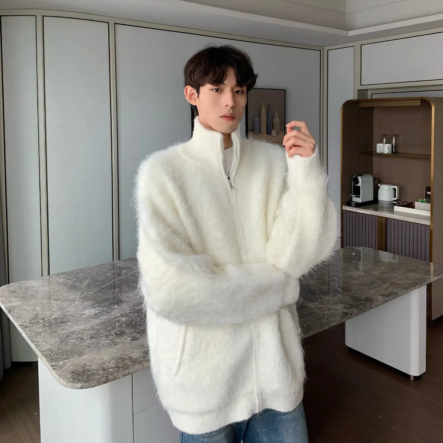Maxct Furry Turtleneck Cardigan Sweater