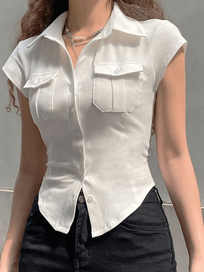 Maxct Pocket Button Down Cropped Blouse