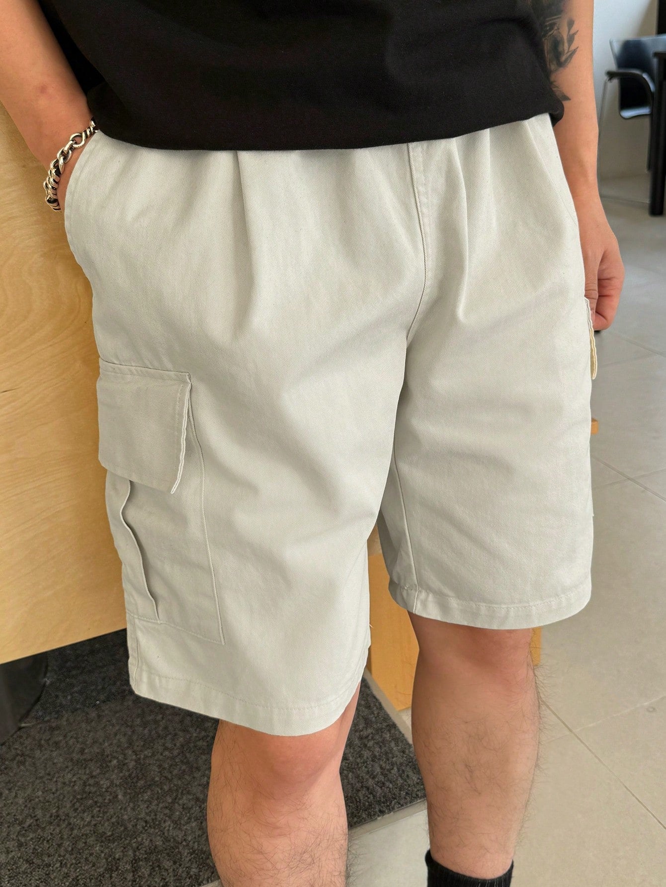 Maxct Men's Summer Solid Color Casual Drawstring Waist Cargo Shorts