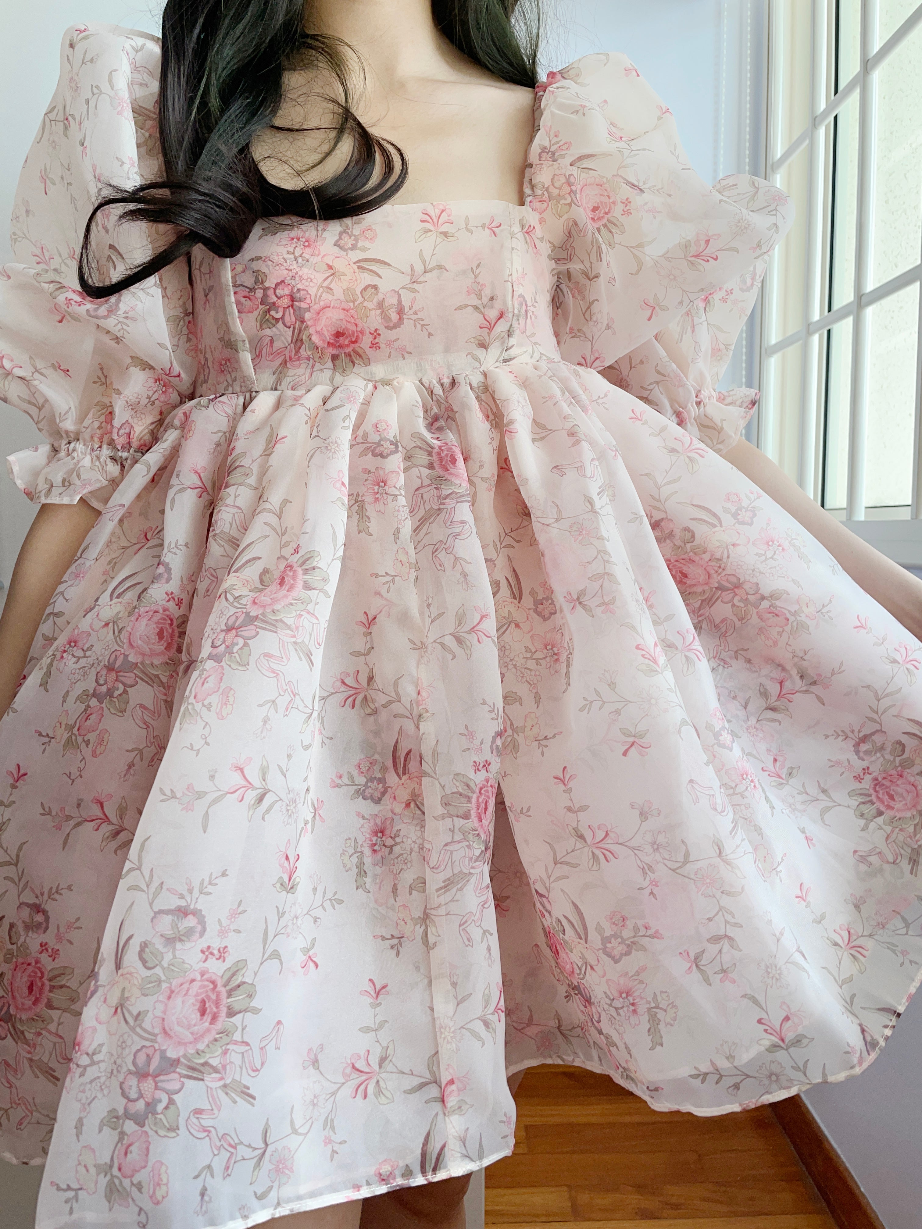 French Rose Mini Puff Dress Maxct