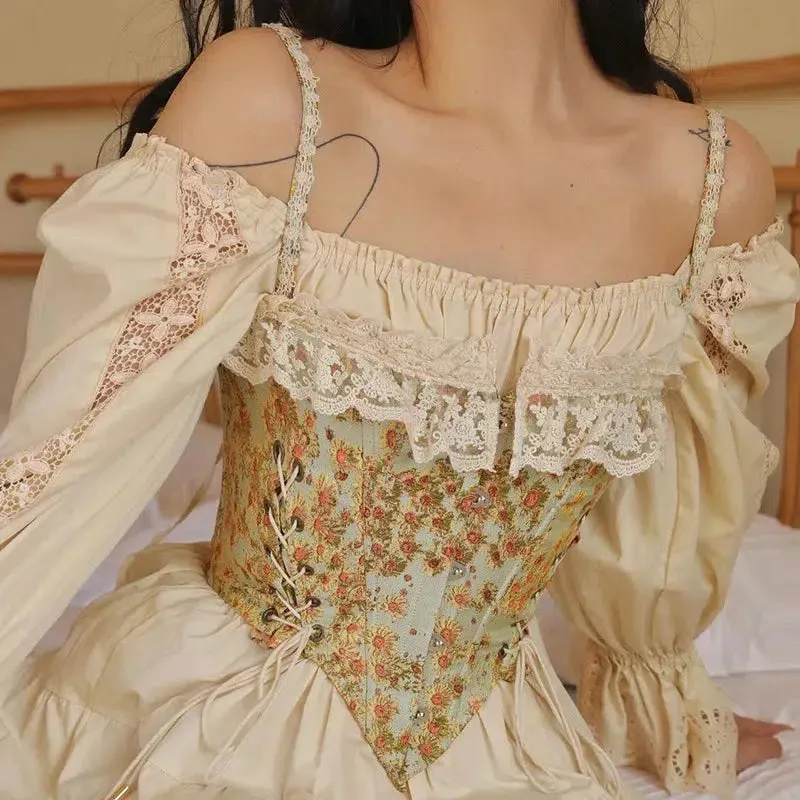 Maxct &Cottagecore Floral Lace Up Corset Top