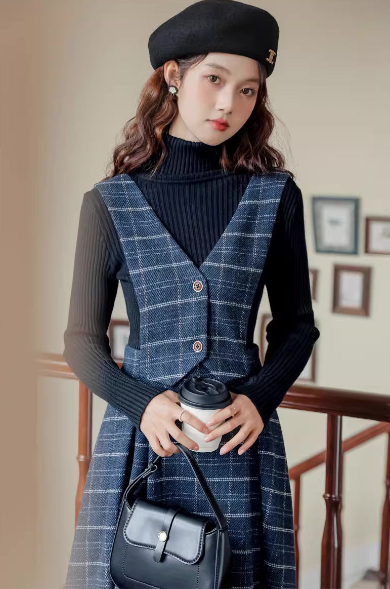 Plaid Vest Pinafore Dress Maxct