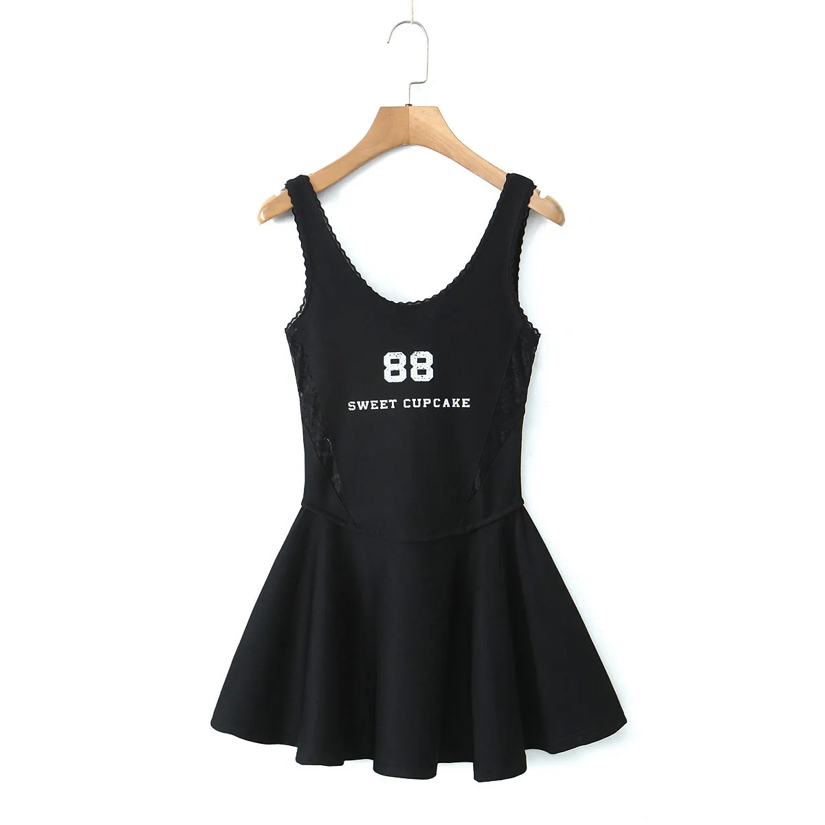 Maxct Spring Style Lace U-Collar Digital Printing Sports Style Slim Dress Short Skirt