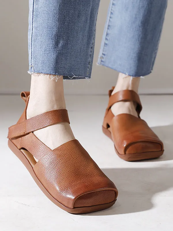 Versatile Leather Square Toe Flat Shoes Maxct