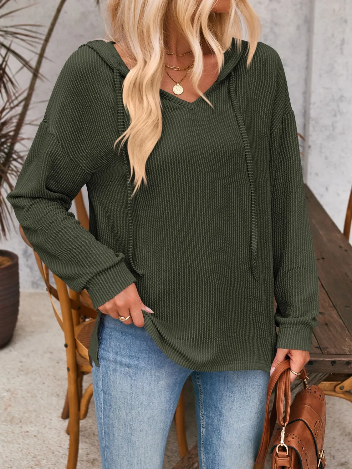 Maxct &Double Take Drawstring Dropped Shoulder Long Sleeve Hoodie