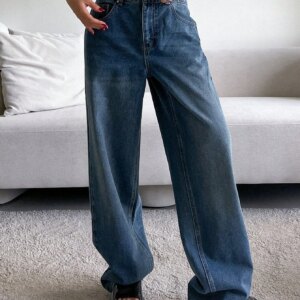Maxct Women's Loose Fit Wide Leg Casual Denim Pants With Pockets